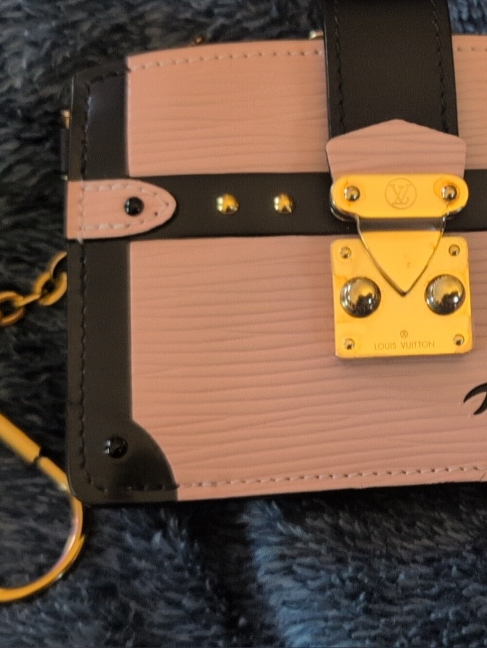 Pink and Black Trunk-Style Card Holder with Gold Hardware
